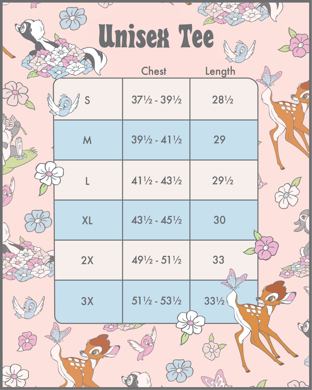 Bambi Spring Time Tee Size Chart View-zoom