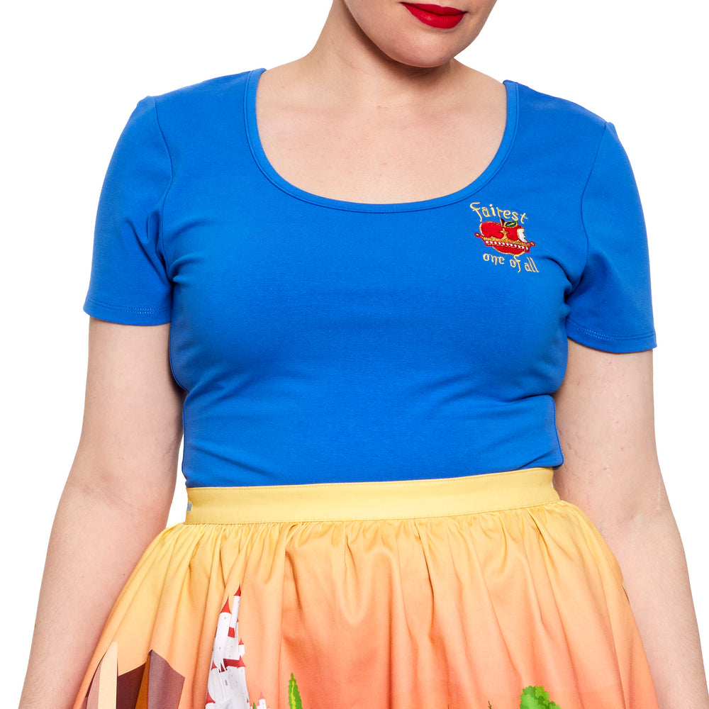 Stitch Shoppe Snow White Fairest One of All Kelly Fashion Top Closeup Front Model View-zoom