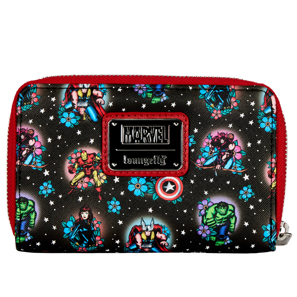 Avengers Floral Tattoo Zip Around Wallet Back View-zoom