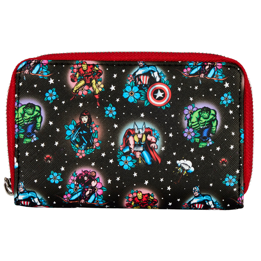 Avengers Floral Tattoo Zip Around Wallet Front View-zoom