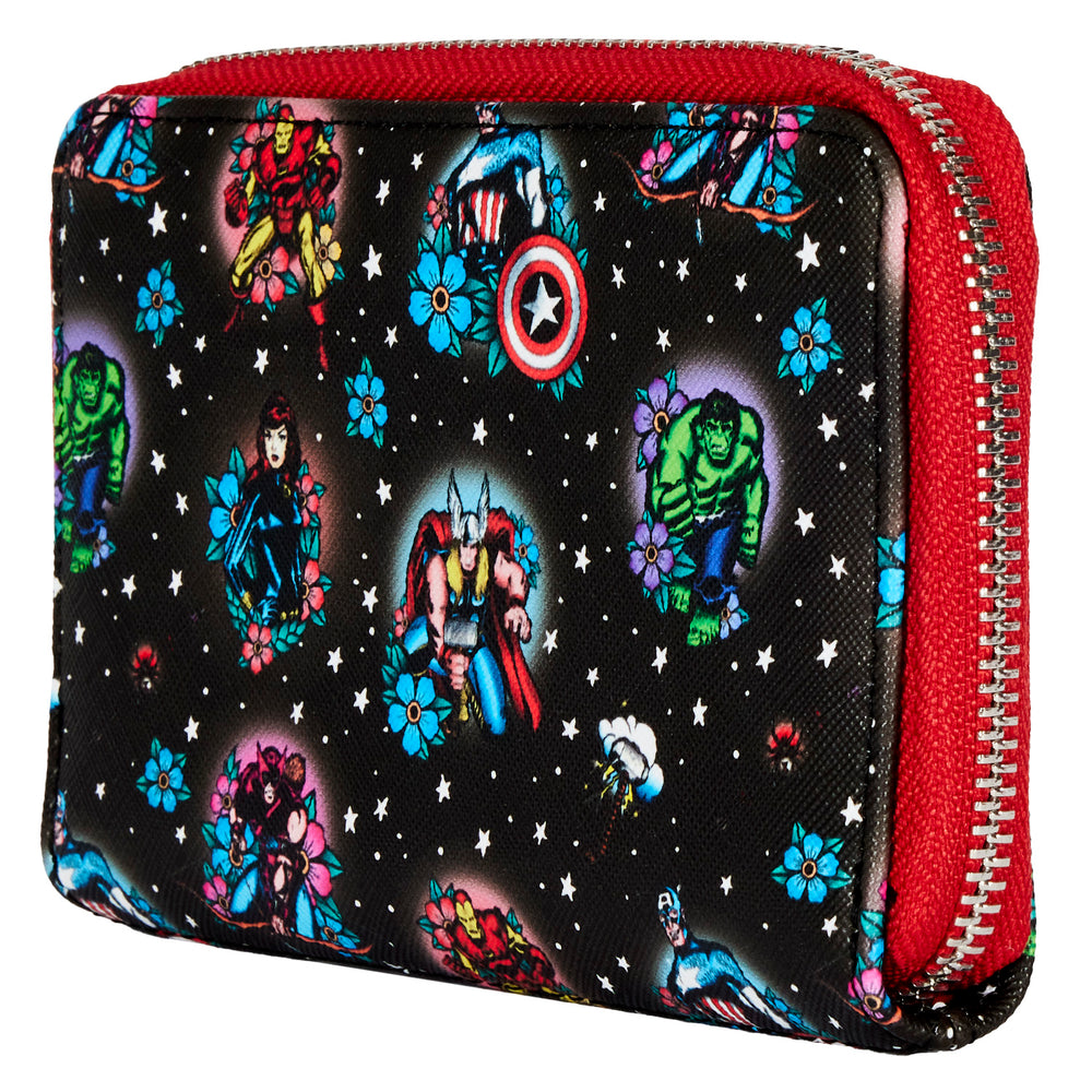 Avengers Floral Tattoo Zip Around Wallet Side View-zoom