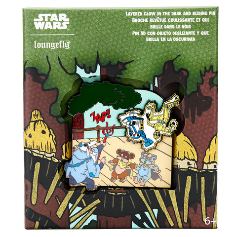 Ewoks and Droids Glow in the Dark and Sliding Pin Front in Box View