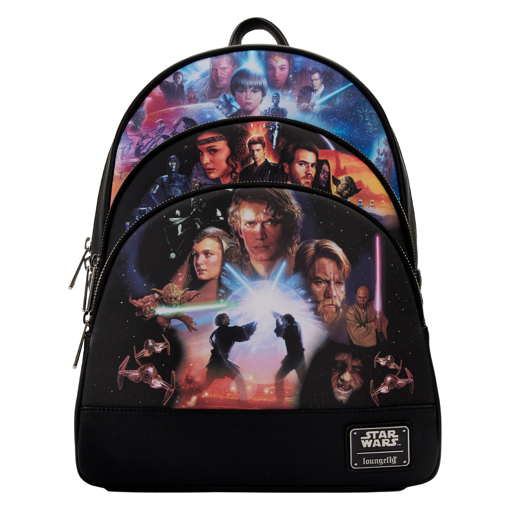 Star Wars Prequel Trilogy Triple Pocket Mini Backpack Front View-zoom