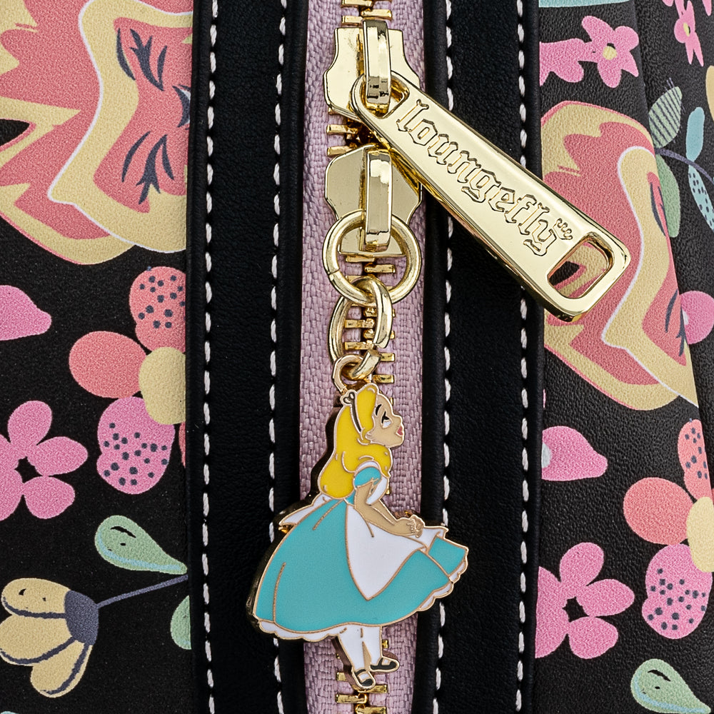 Exclusive - Disney Alice in Wonderland Floral Mini Backpack Closeup Zipper Charm View-zoom