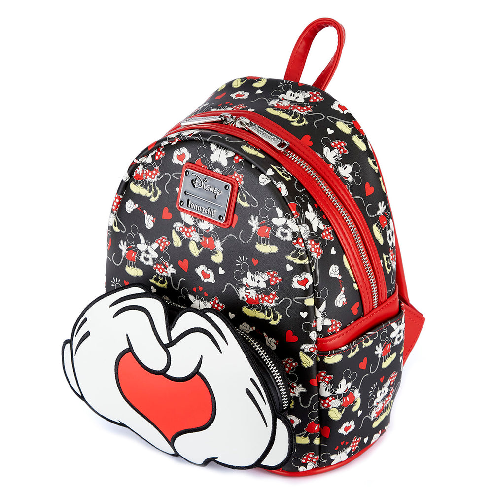 Mickey and Minnie Mouse Heart Hands Valentines Mini Backpack Top Side View-zoom