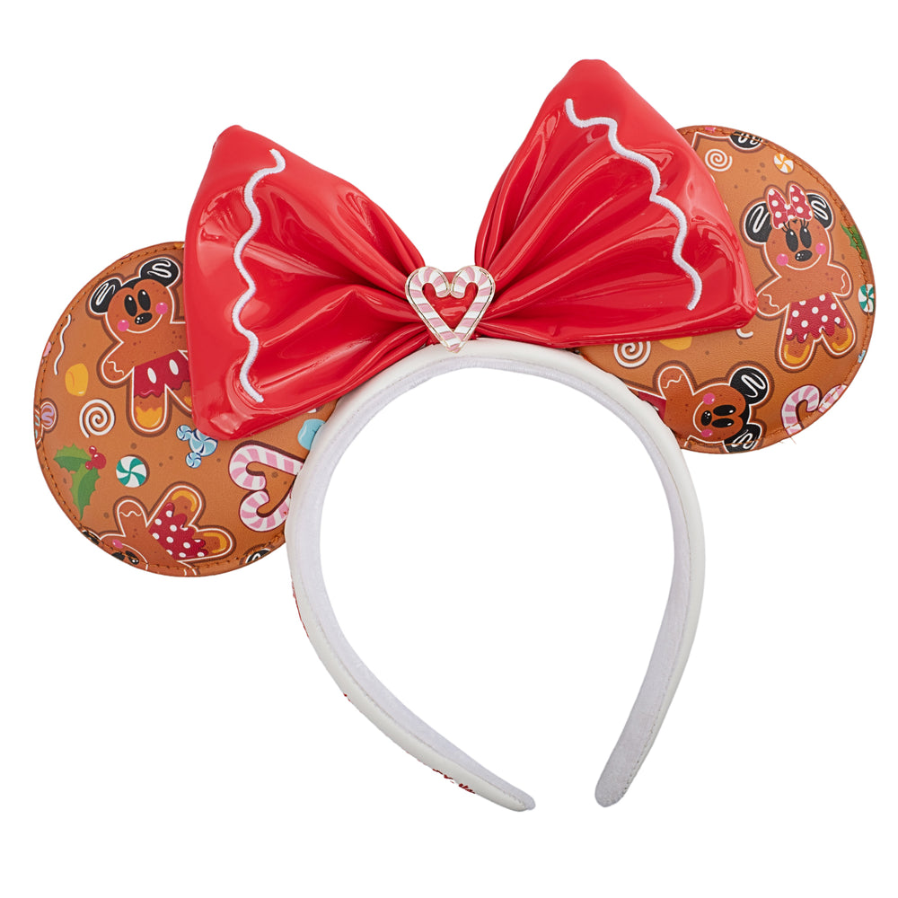 Disney Gingerbread Mickey and Minnie Mouse Ears Headband Front View-zoom