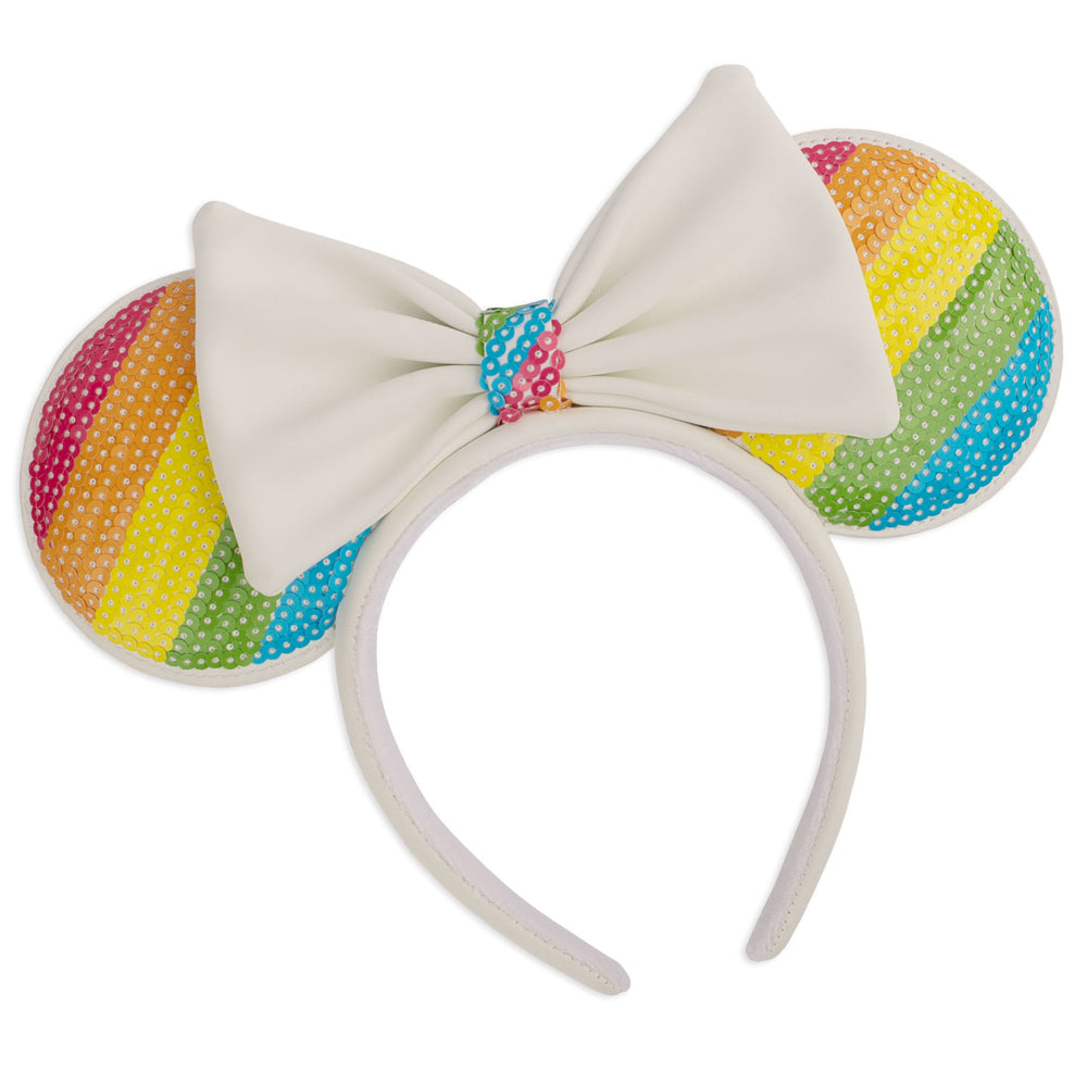 Disney Sequin Rainbow Minnie Mouse Ears Headband Front View-zoom