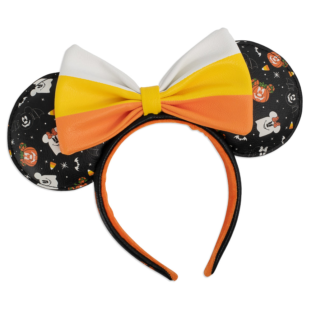 Disney Spooky Mickey and Minnie Mouse Candy Corn Ears Headband Front View-zoom
