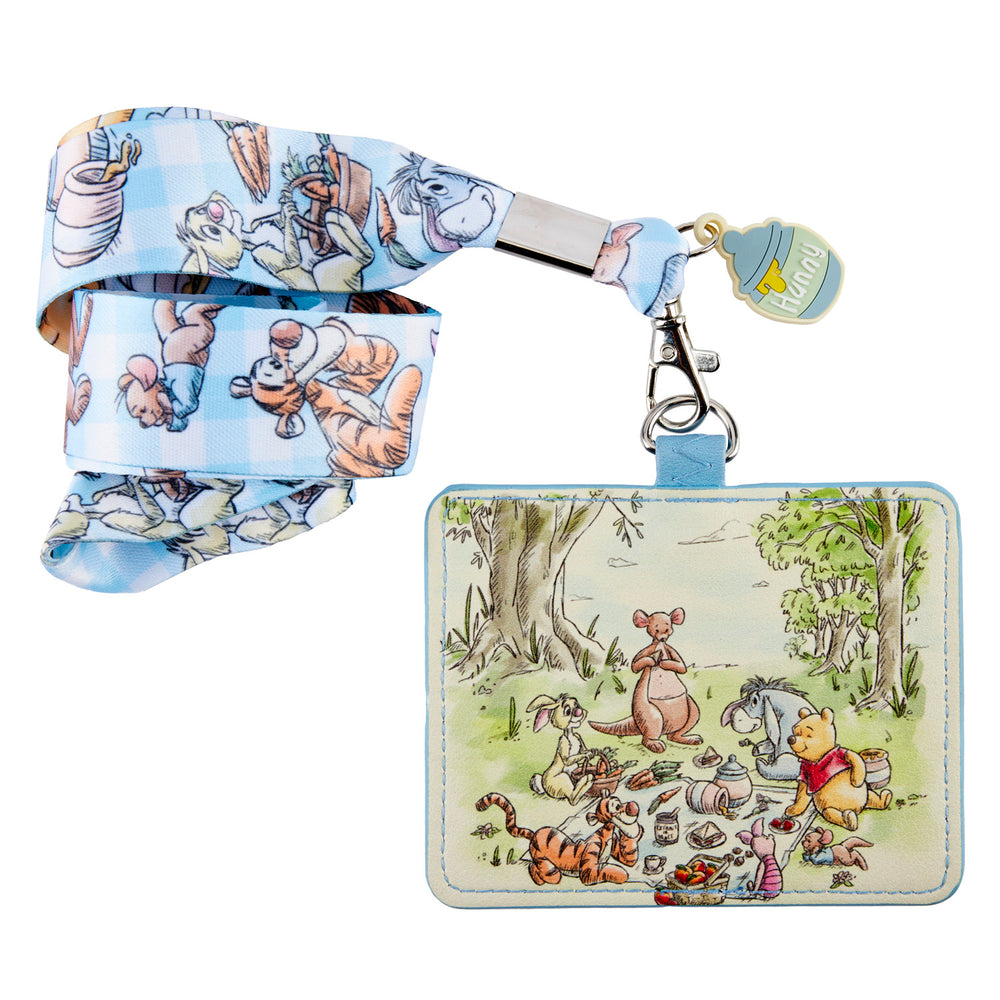 Winnie the Pooh Picnic Scene Lanyard with Card Holder Front View-zoom