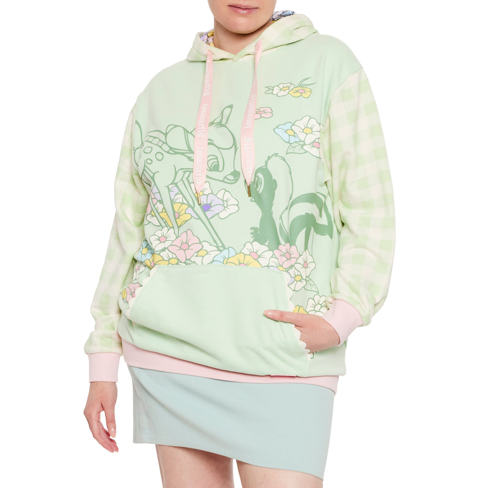 Bambi and Flower Spring Time Hoodie Closeup Front Model View-zoom