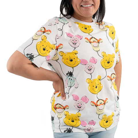 Loungefly Disney Winnie the Pooh & Friends Balloons Print Tee Closeup Model Front View