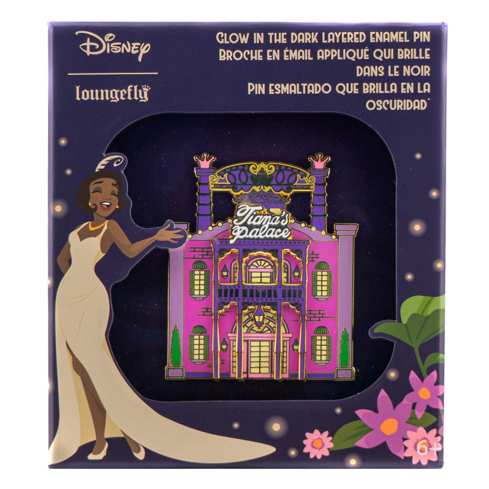 Disney Princess Tiana's Palace Collector Box Glow in the Dark Layered Enamel Pin Front View in Box-zoom