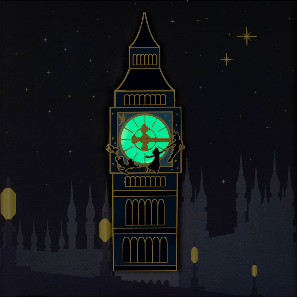 Peter Pan Clock Glow in the Dark Moving Pin Closeup Glow View-zoom