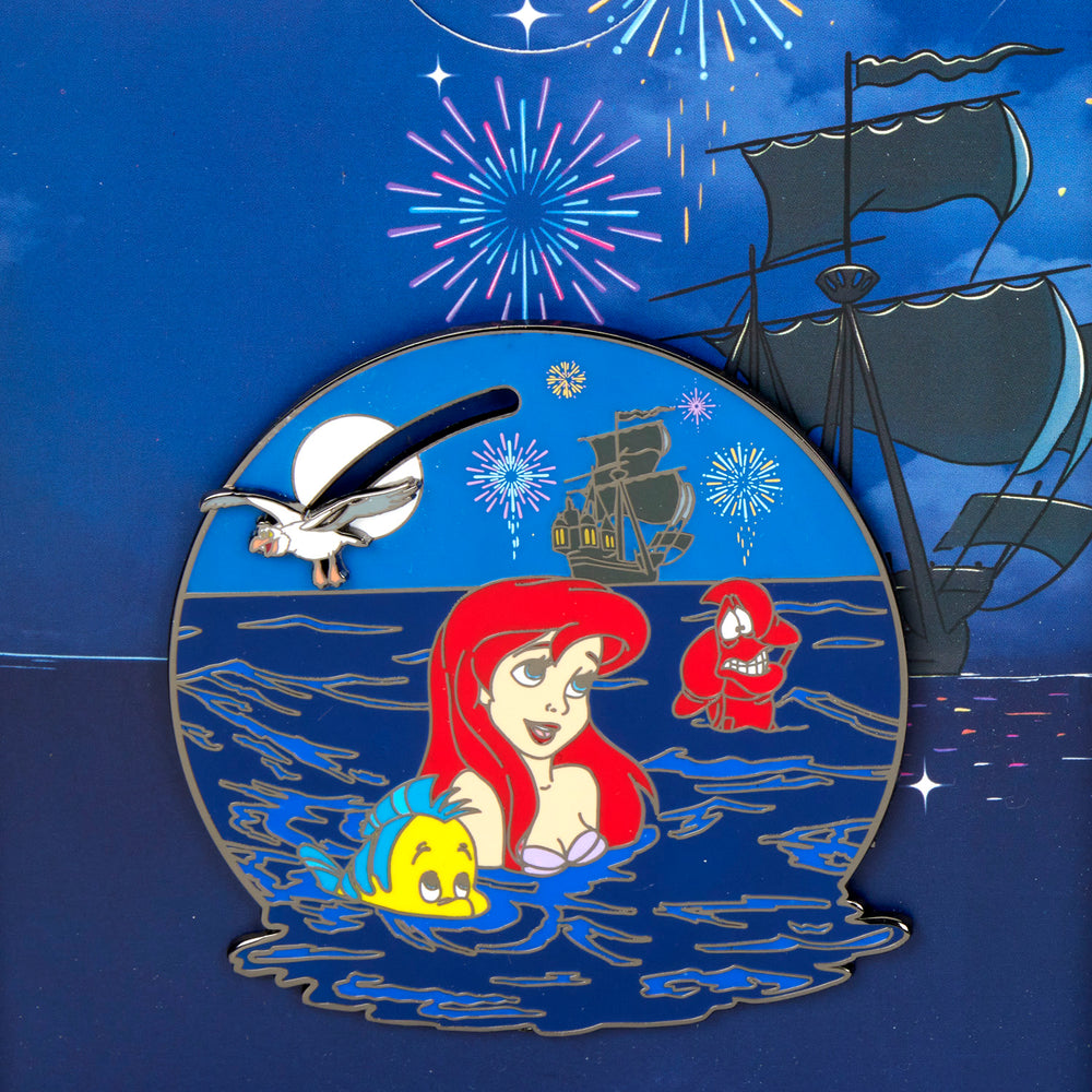 The Little Mermaid Ariel Fireworks Moving Pin Front Closeup View-zoom