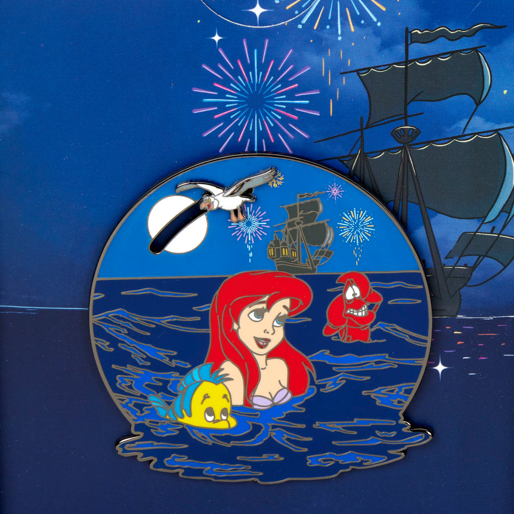 The Little Mermaid Ariel Fireworks Moving Pin Front Closeup View-zoom