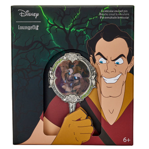 Beauty and the Beast Gaston Villains Scene Lenticular Pin Front View in Box