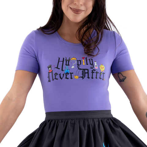 Disney Stitch Shoppe Villains Books Happily Never After "Ariana" Fashion Top Closeup Model View