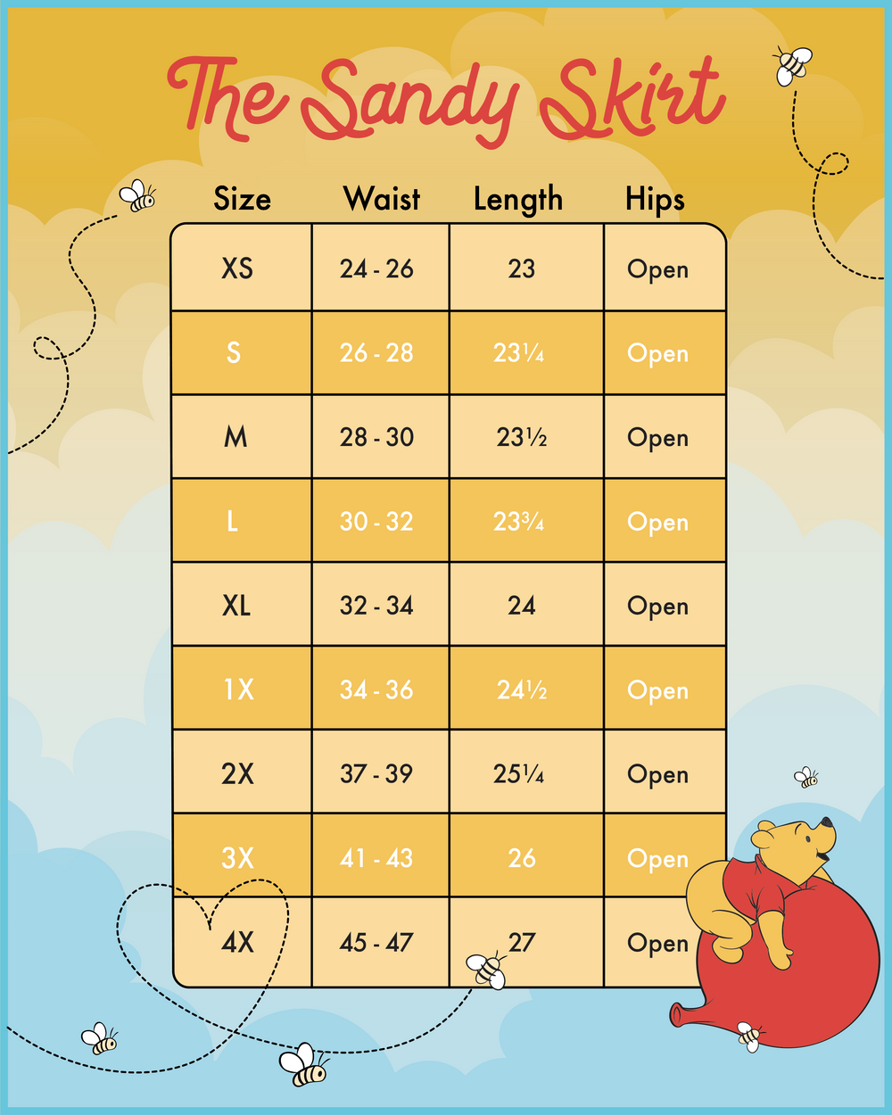 Stitch Shoppe Winnie the Pooh Sandy Skirt Size Chart View-zoom