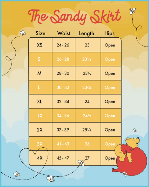 Stitch Shoppe Winnie the Pooh Sandy Skirt Size Chart View