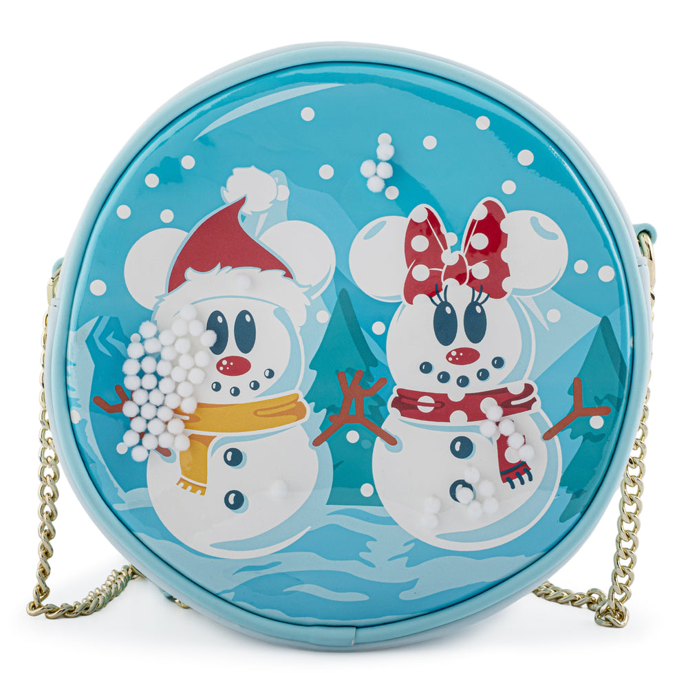 Disney Snowman Mickey and Minnie Mouse Snow Globe Crossbody Bag Front View-zoom