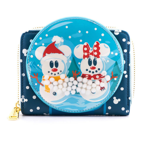 Disney Snowman Mickey and Minnie Mouse Snow Globe Zip Around Wallet Front View
